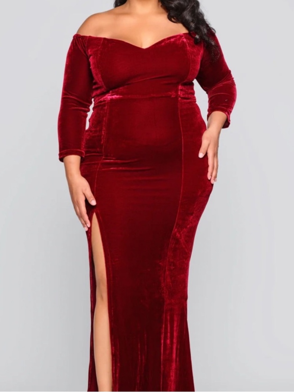 Collectif Size 18 Burgundy Velvet Off-Shoulder Maxi Dress